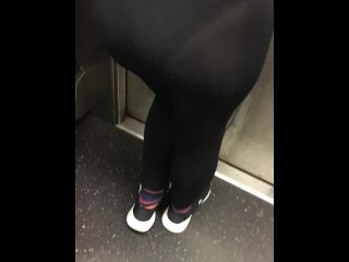 Wife in See through leggings with fatigue panties on public train