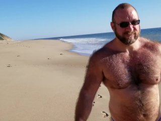 Beach walking in tiny bikini