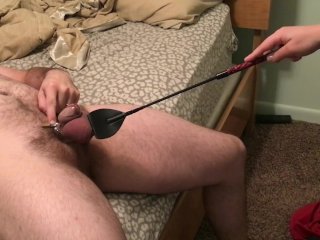 ball slapping my chastity locked husband with riding crop