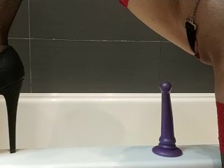 Sexy wife plays anal in bath, anal plug