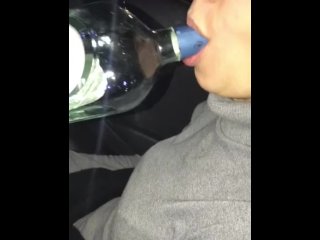 Sucking the bottle in car