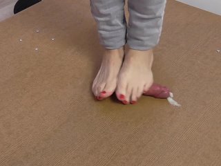Red toenails footjob footplay cockcrush cumshot