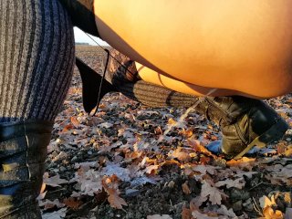 Outdoors Upskirt Countryside Pee In Fall