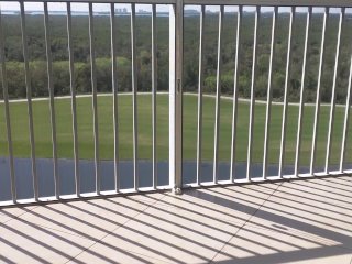 Small dick cum on public outdoor balcony on golf course.