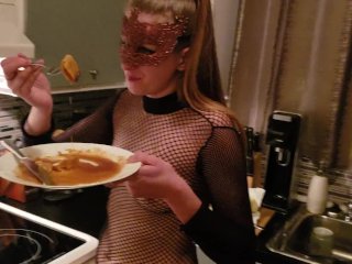 FOOD PORN mylie blonde eat Pancakes and lick syrup , FOOD SEX