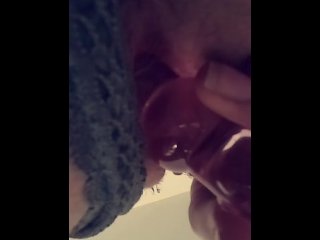 Slow with glass dildo