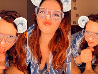 Snapchat Smiling Redhead in Glasses Sucking Cock till CIM POV