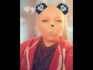 Bald girl smoking on snapchat