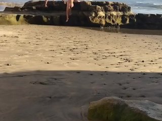 Two longhair bros showing off their dongs at the beach in Australia.