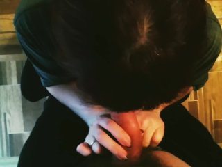 POV Mature quick blowjob and swollow when husband at work