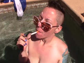 Smoking and Sucking the Poolboy's Cock