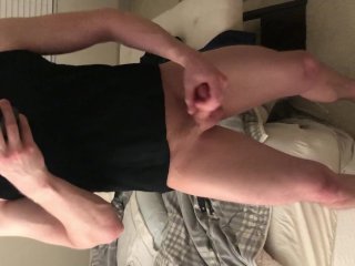 Guy jerks off uncut dick before bedtime