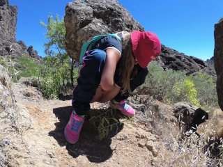 PISS PISS TRAVEL - Funny Girl tourist peeing in the mountains Gran Canaria