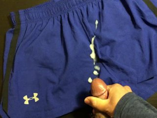 Cuming on my roommate under armour short