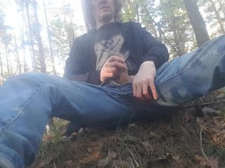 Wanking in forest