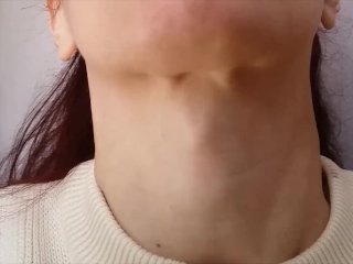 sexy huge Adam's apple girl drinking neck close up
