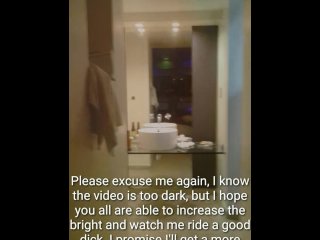 Masked sissy riding dick in a very dark motel room