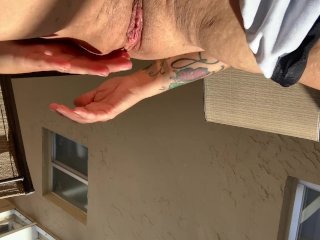 BBW w/ tattoos & piercings fingering pussy cums outdoor big tits fat ass