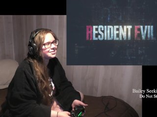 BBW Gamer Girl Drinks and Eats While Playing Resident Evil Part 1
