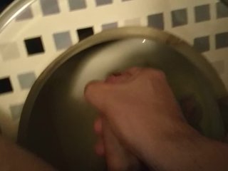 Horny guy jerking and cumming in toilet