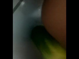 pussy boy fucks himself in a cucumber in his little ass and moans like a li