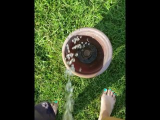 Girl Fills Planter With Piss Outside