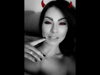 naughty devil shows her big boobs before bed