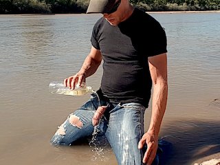 Getting caught public pissing in jeans on the Rio Grande