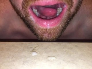 Married CUM Whore jerks off & Cums on Counter, licks up & swallows Cum load