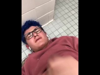 glasses wearing twink tries to cum on face, cums on sweatshirt instead