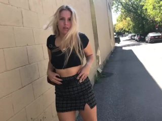 Cute blond teen public up skirt panties tease 