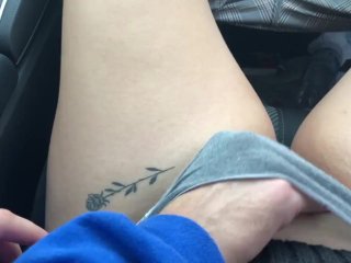 Cute teen gets her panties touched by daddy in the car