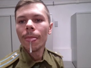 Russian soldier spits