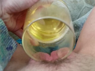 POV Hairy Pussy Pisses In A Glass Then Pee Tasting and Spitting