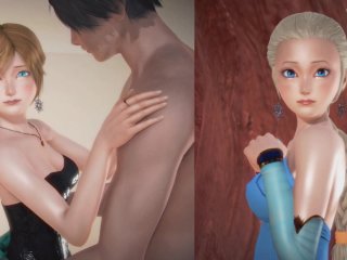 (3D Porn)(3D Hentai)(Frozen) Sex with girls dressed as Anna an Elsa