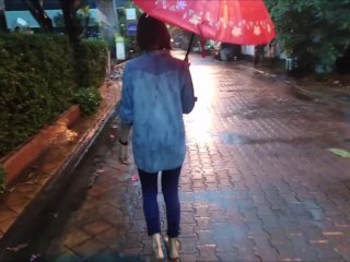 Barefoot Walking Public in the City in the Rain Foot Fetish - Nina Yo