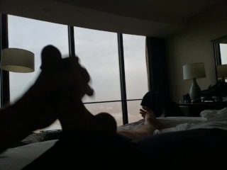 Sexting Video from Hotel Jerking His Big Cock With Window Open
