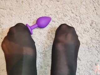 Morning Foot Fetish Tease with stocking and butt plug