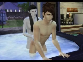 Two gay guys barebacking in hot tub