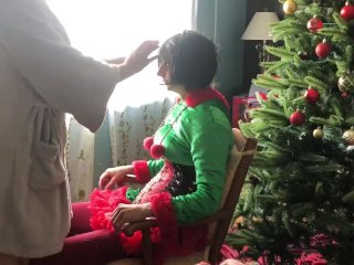 Santa sissy elf is held hostage (ruins Orgasm) scarf bondage 