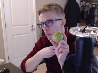 Stepbro eats stepgranny-smith apples after a fresh cut from his stepsis