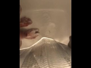 Washing my small uncut cock and feet in the shower