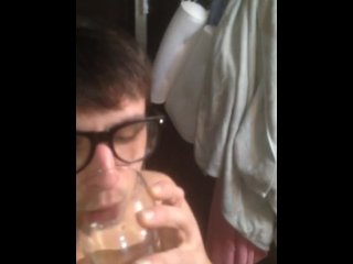 twink Triss Bliss drinking his piss from  glass dare