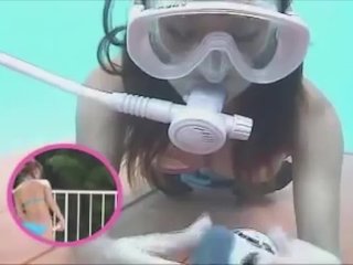 Sexy Asian Scuba Diving Underwater Blowing Bubbles Scuba Training