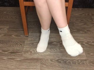 Student girl after gym show dirty white socks and stinky foot fetish bdsm