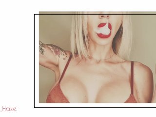 Blonde with Big Boobs and Red Lipstick Smoking - Ashley_Haze