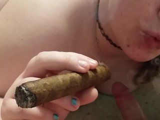 Cigar smoking blowjob from wife