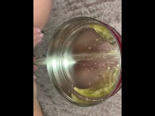 Small piss in empty cookie container 