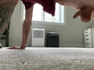 Squishing cock and balls while doing press ups 