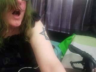 Trans Goth Girl in frilly Doll Dress Masturbates Through Clothes 4K